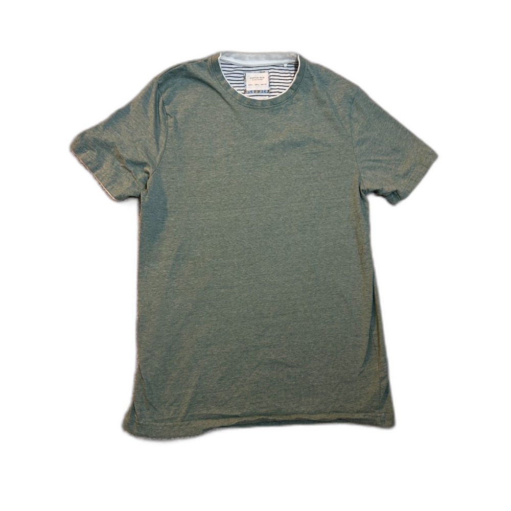 Earthy Sage Green Casual Layered Striped Collar Knit Tee